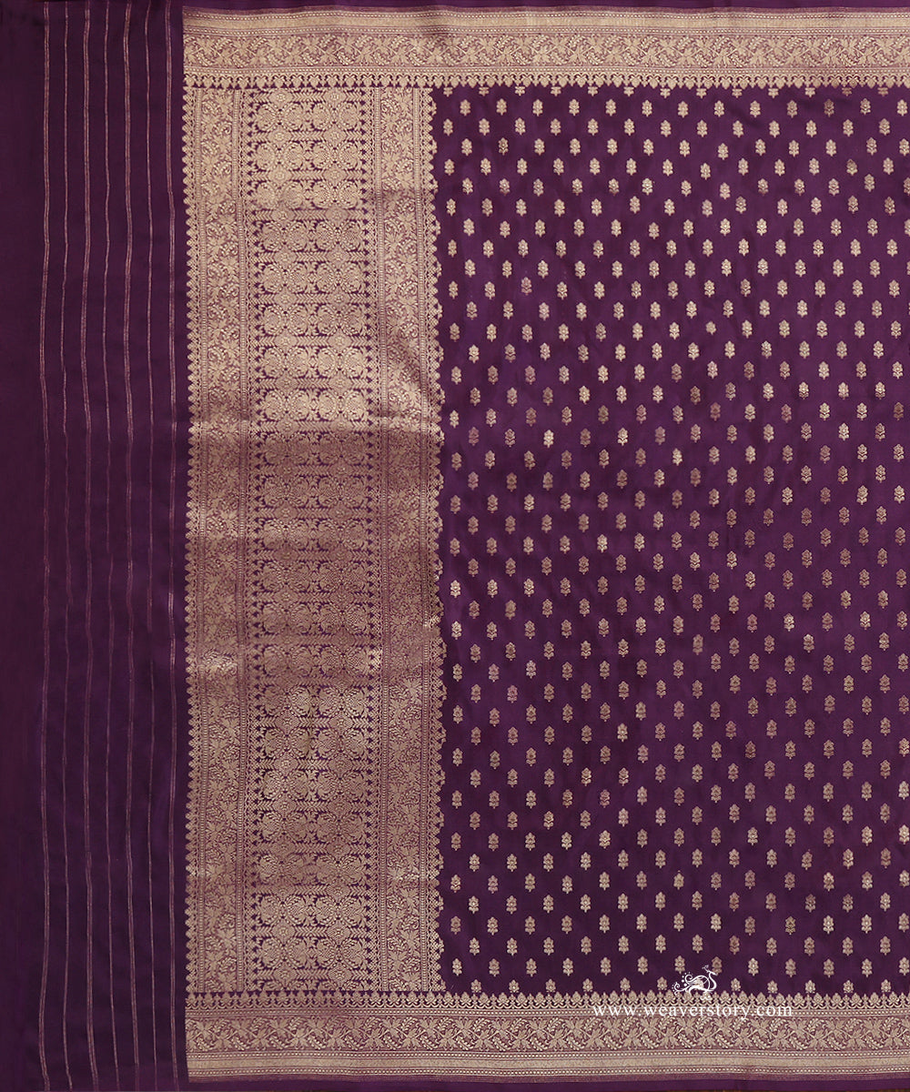 Purple_Handloom_Pure_Katan_Silk_Banarasi_Dupatta_With_Small_Flower_WeaverStory_02