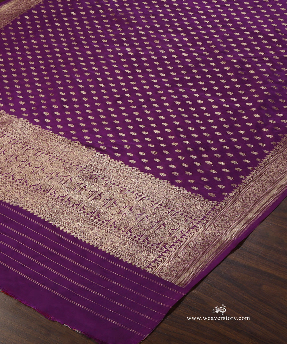 Purple_Handloom_Pure_Katan_Silk_Banarasi_Dupatta_With_Small_Flower_WeaverStory_03