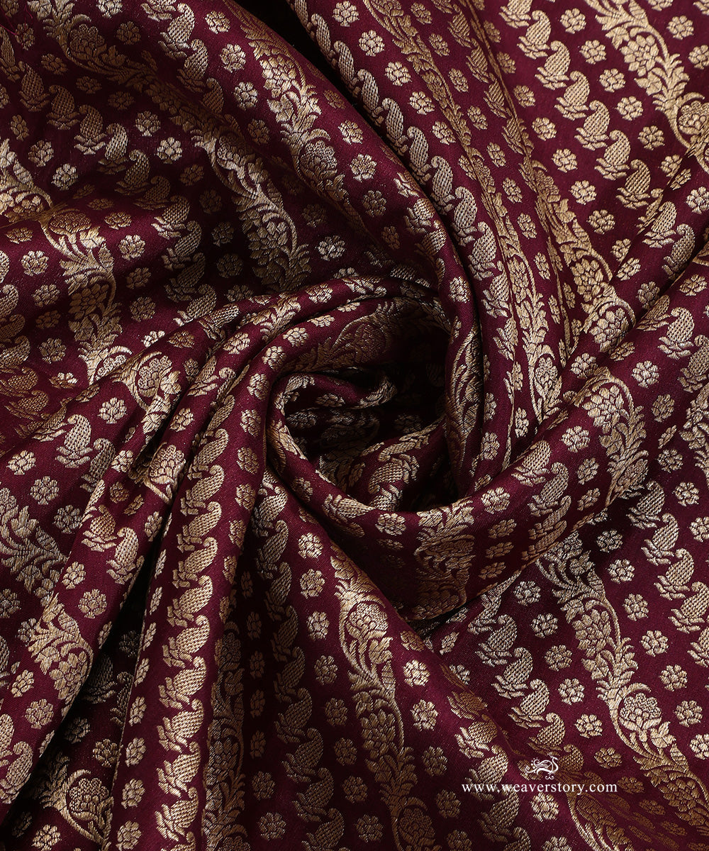 Wine_Handloom_Pure_Katan_Silk_Banarasi_Dupatta_With_Small_Flower_WeaverStory_05