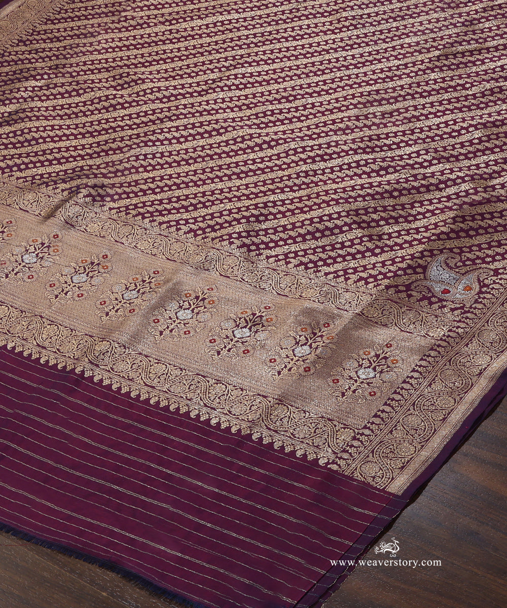 Purple_Handloom_Pure_Katan_Silk_Banarasi_Dupatta_With_Gold_Zari_Aada_Jaal_WeaverStory_03