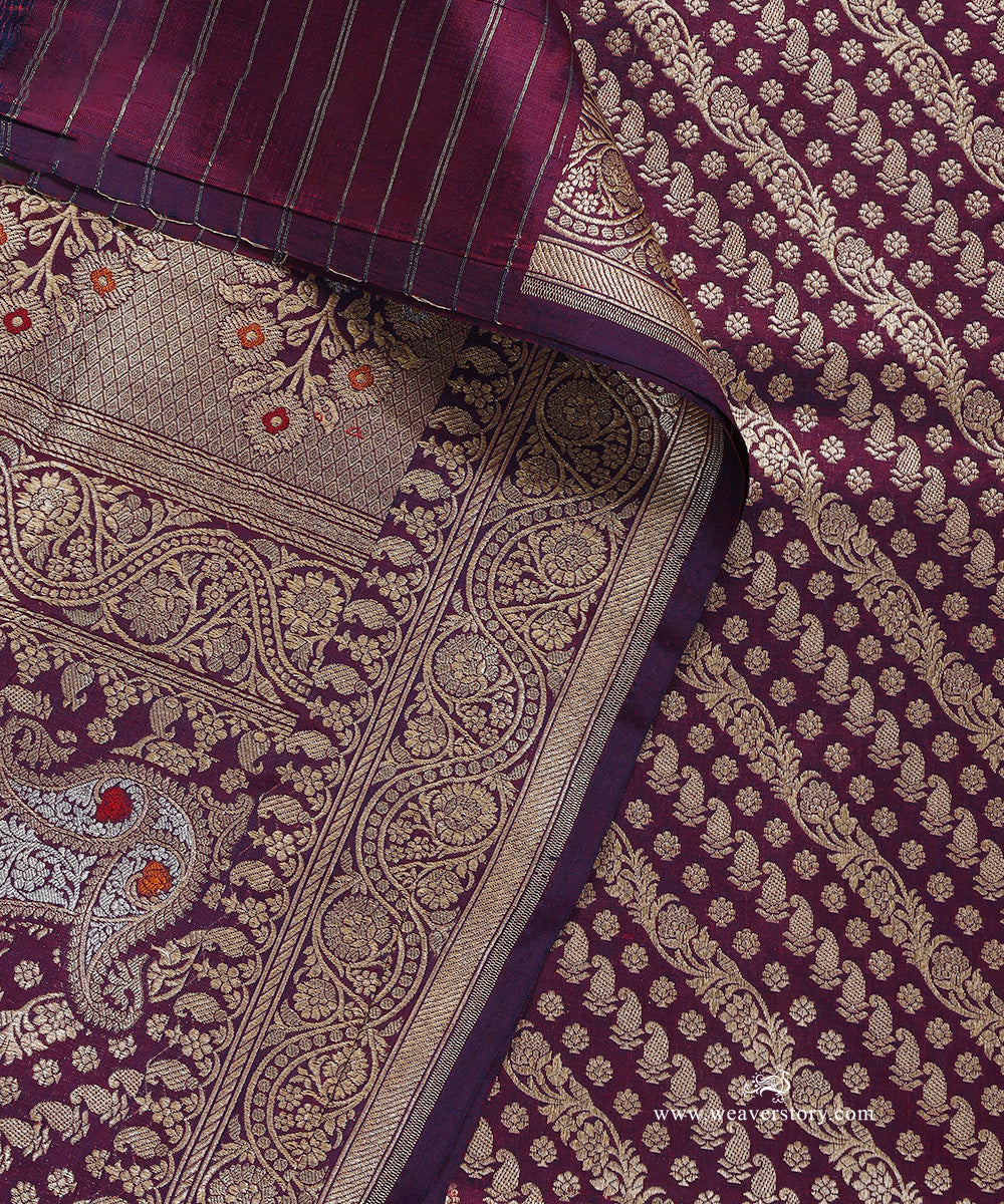 Purple_Handloom_Pure_Katan_Silk_Banarasi_Dupatta_With_Gold_Zari_Aada_Jaal_WeaverStory_04