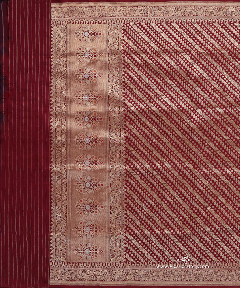 Maroon_Handloom_Pure_Katan_Silk_Banarasi_Dupatta_With_Gold_Zari_Aada_Jaal_WeaverStory_02