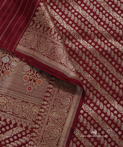 Maroon_Handloom_Pure_Katan_Silk_Banarasi_Dupatta_With_Gold_Zari_Aada_Jaal_WeaverStory_04