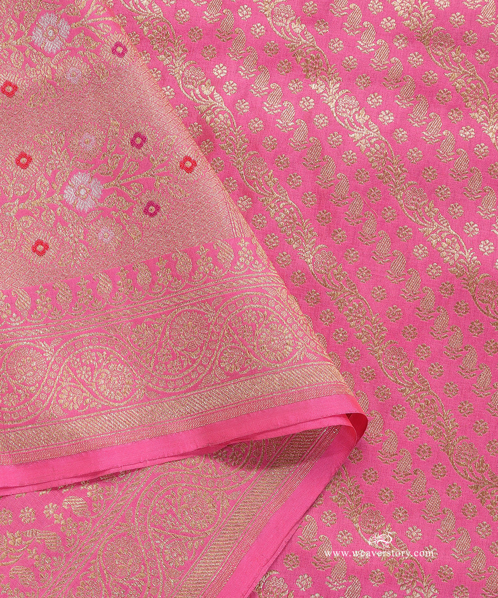 Pink_Handloom_Pure_Katan_Silk_Banarasi_Dupatta_With_Gold_Zari_Aada_Jaal_WeaverStory_04