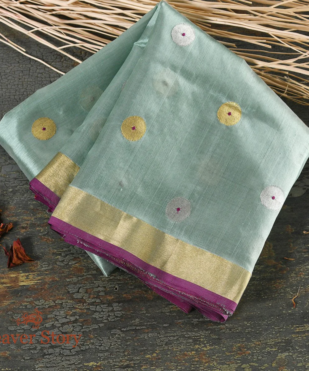 Handloom Sea Green Chanderi Silk Dupatta With Asharfi Boota