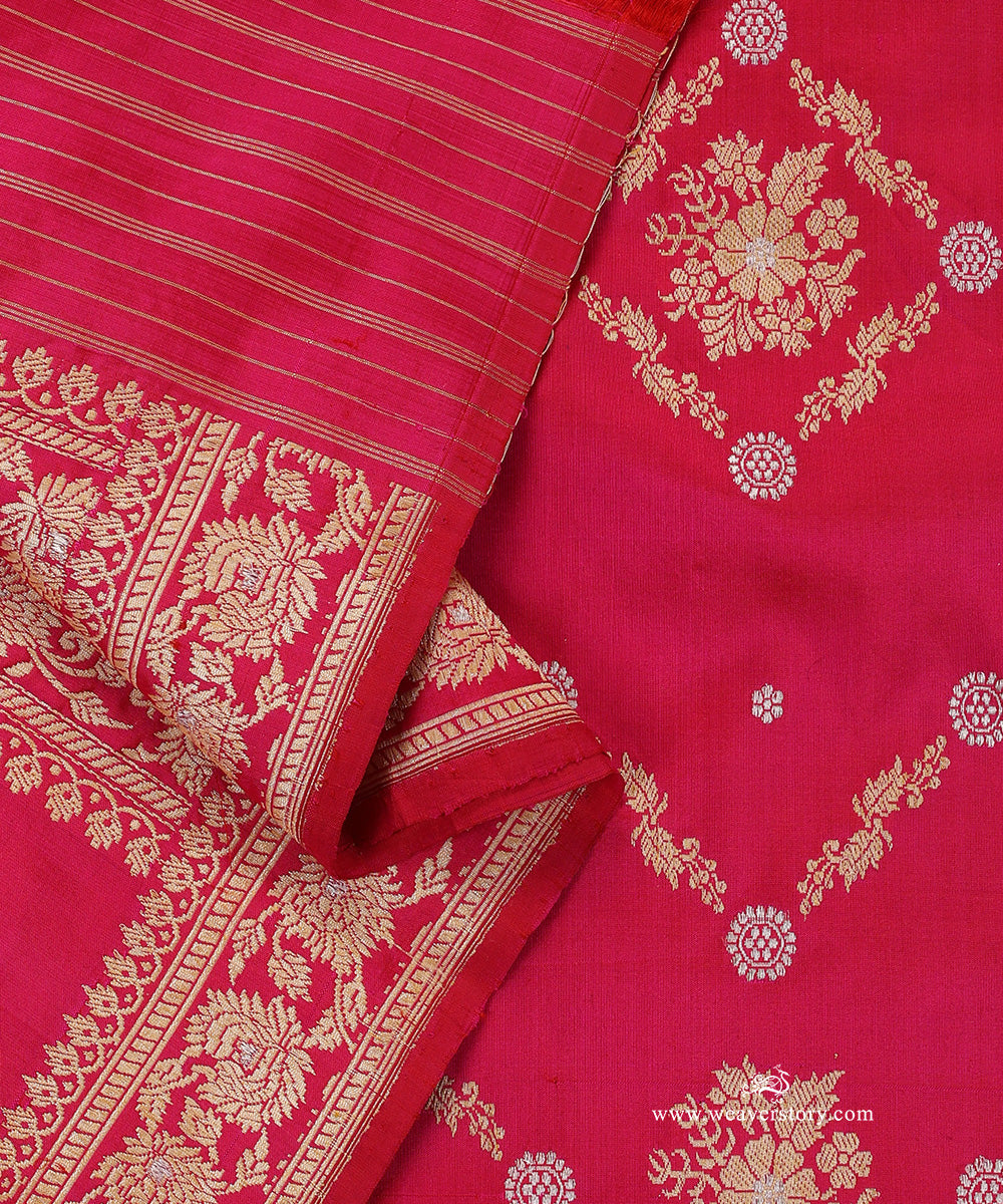 Hot_Pink_Pure_Katan_Silk_Kadhwa_Banarasi_Dupatta_With_Sona_Rupa_Zari_WeaverStory_04