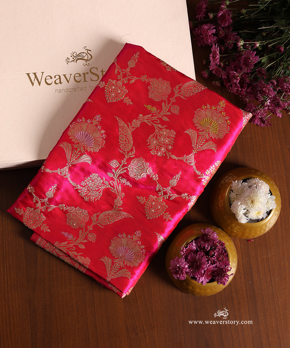 Hot_Pink_Pure_Katan_Silk_Kadhwa_Banarasi_Meenkaari_Jaal_Dupatta_WeaverStory_01