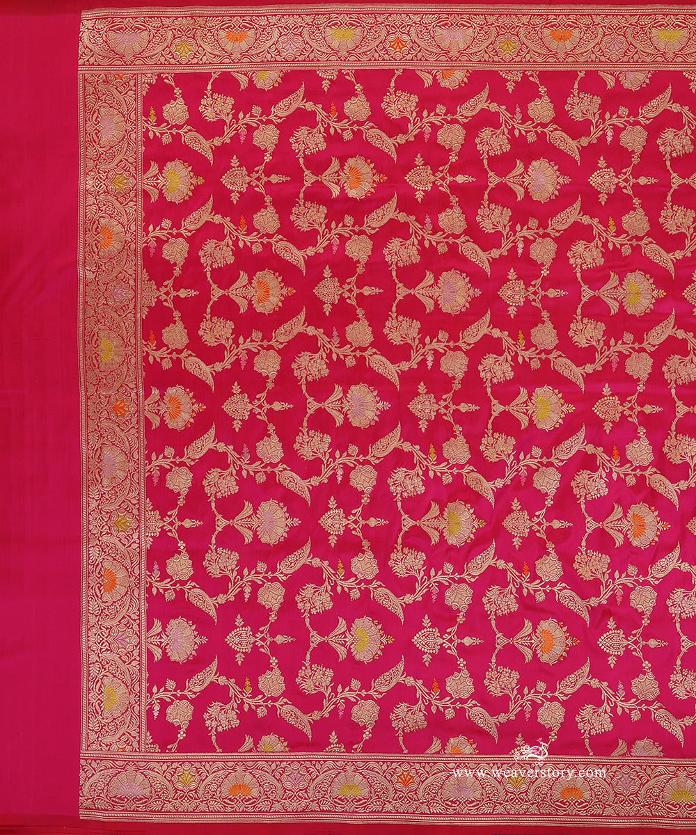 Hot_Pink_Pure_Katan_Silk_Kadhwa_Banarasi_Meenkaari_Jaal_Dupatta_WeaverStory_02