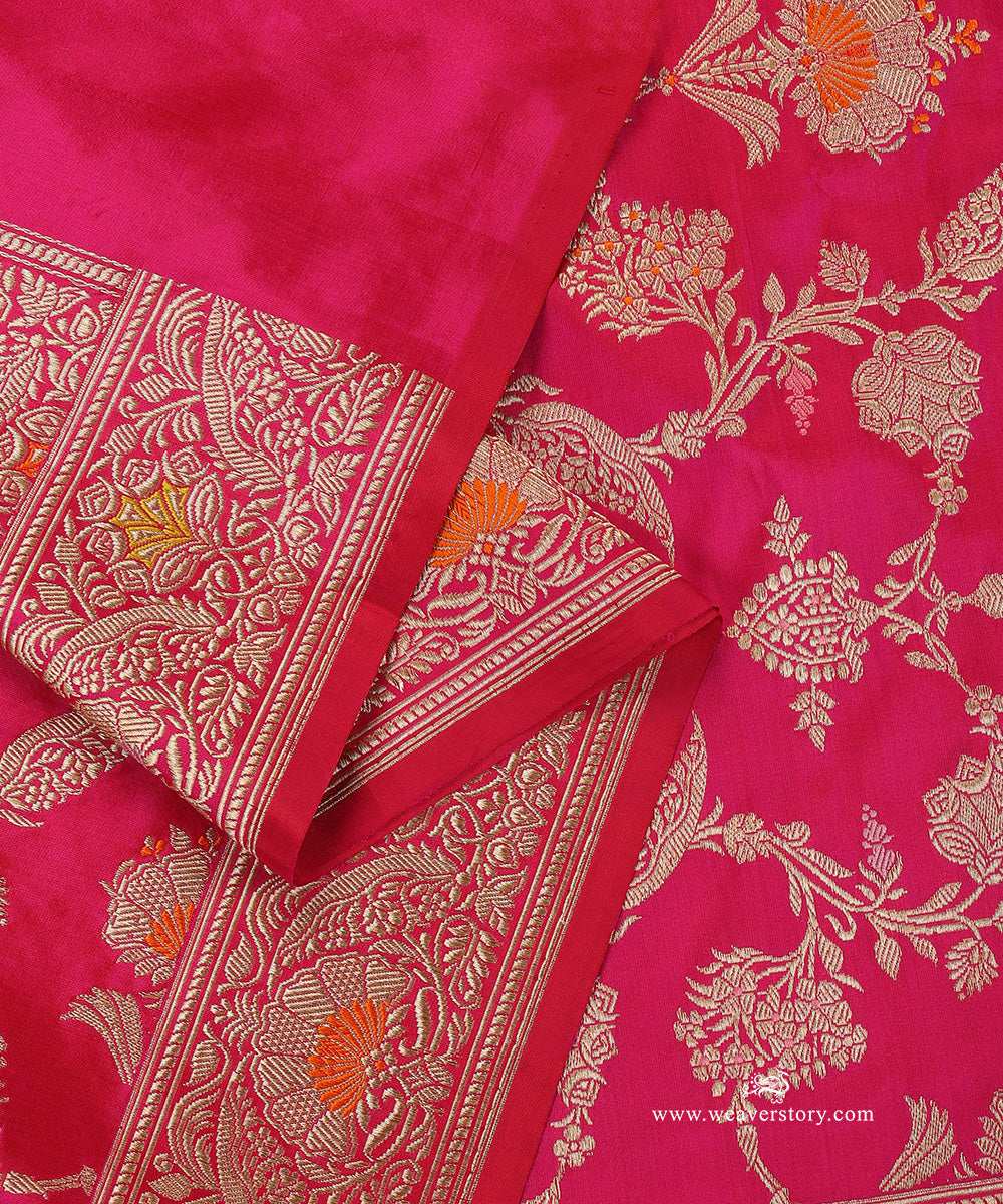Hot_Pink_Pure_Katan_Silk_Kadhwa_Banarasi_Meenkaari_Jaal_Dupatta_WeaverStory_04