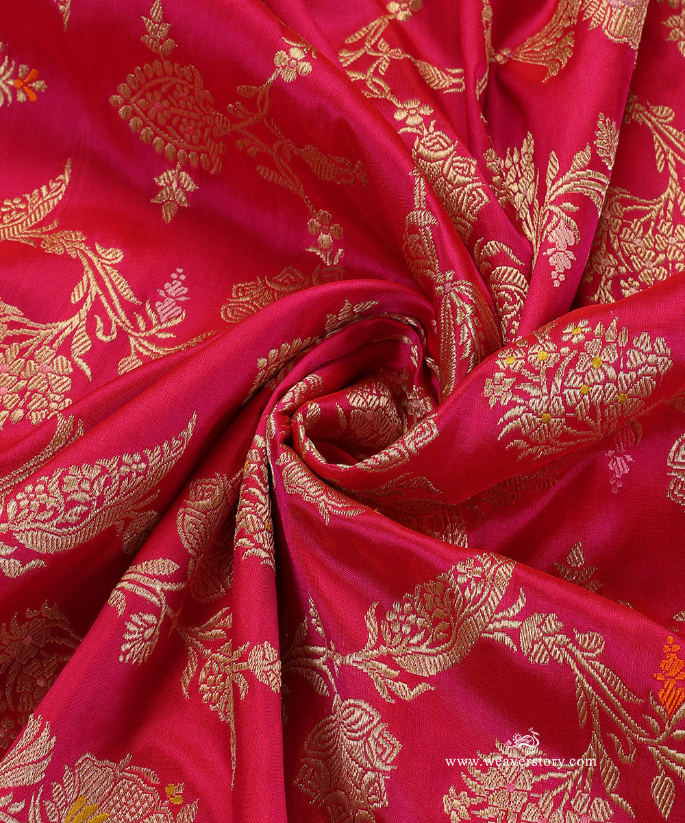 Hot_Pink_Pure_Katan_Silk_Kadhwa_Banarasi_Meenkaari_Jaal_Dupatta_WeaverStory_05