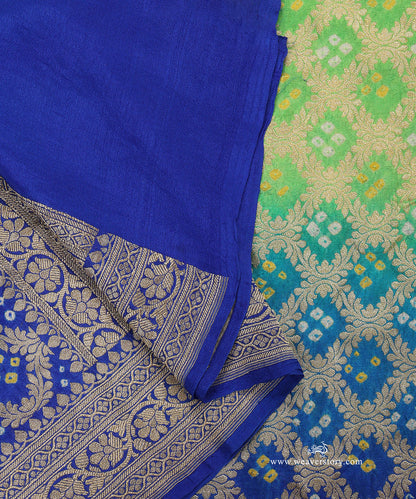 Parrot_Green_And_Blue_Ombre_Dyed_Handloom_Pure_Georgette_Banarasi_Bandhej_Dupatta_WeaverStory_04