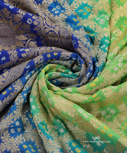 Parrot_Green_And_Blue_Ombre_Dyed_Handloom_Pure_Georgette_Banarasi_Bandhej_Dupatta_WeaverStory_05