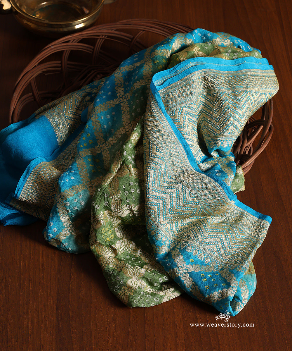 Heena_Green_And_Blue_Ombre_Dyed_Handloom_Pure_Georgette_Banarasi_Bandhej_Dupatta_WeaverStory_01
