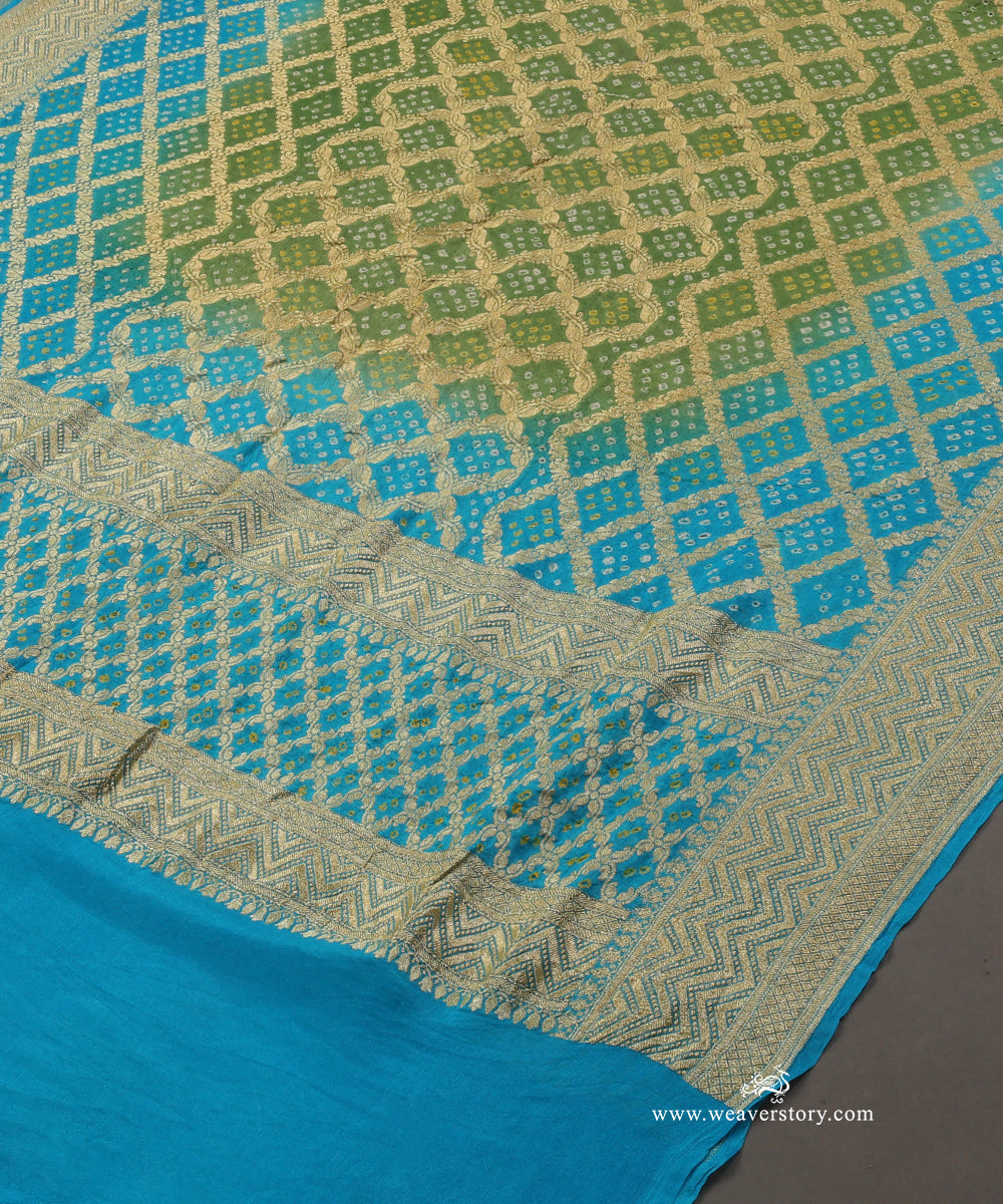 Heena_Green_And_Blue_Ombre_Dyed_Handloom_Pure_Georgette_Banarasi_Bandhej_Dupatta_WeaverStory_03