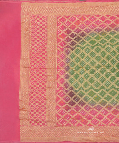 Olive_Green_And_Soft_Pink_Ombre_Dyed_Handloom_Pure_Georgette_Banarasi_Bandhej_Dupatta_WeaverStory_02