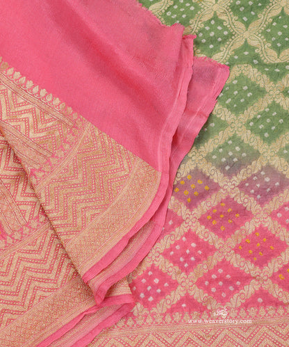 Olive_Green_And_Soft_Pink_Ombre_Dyed_Handloom_Pure_Georgette_Banarasi_Bandhej_Dupatta_WeaverStory_04