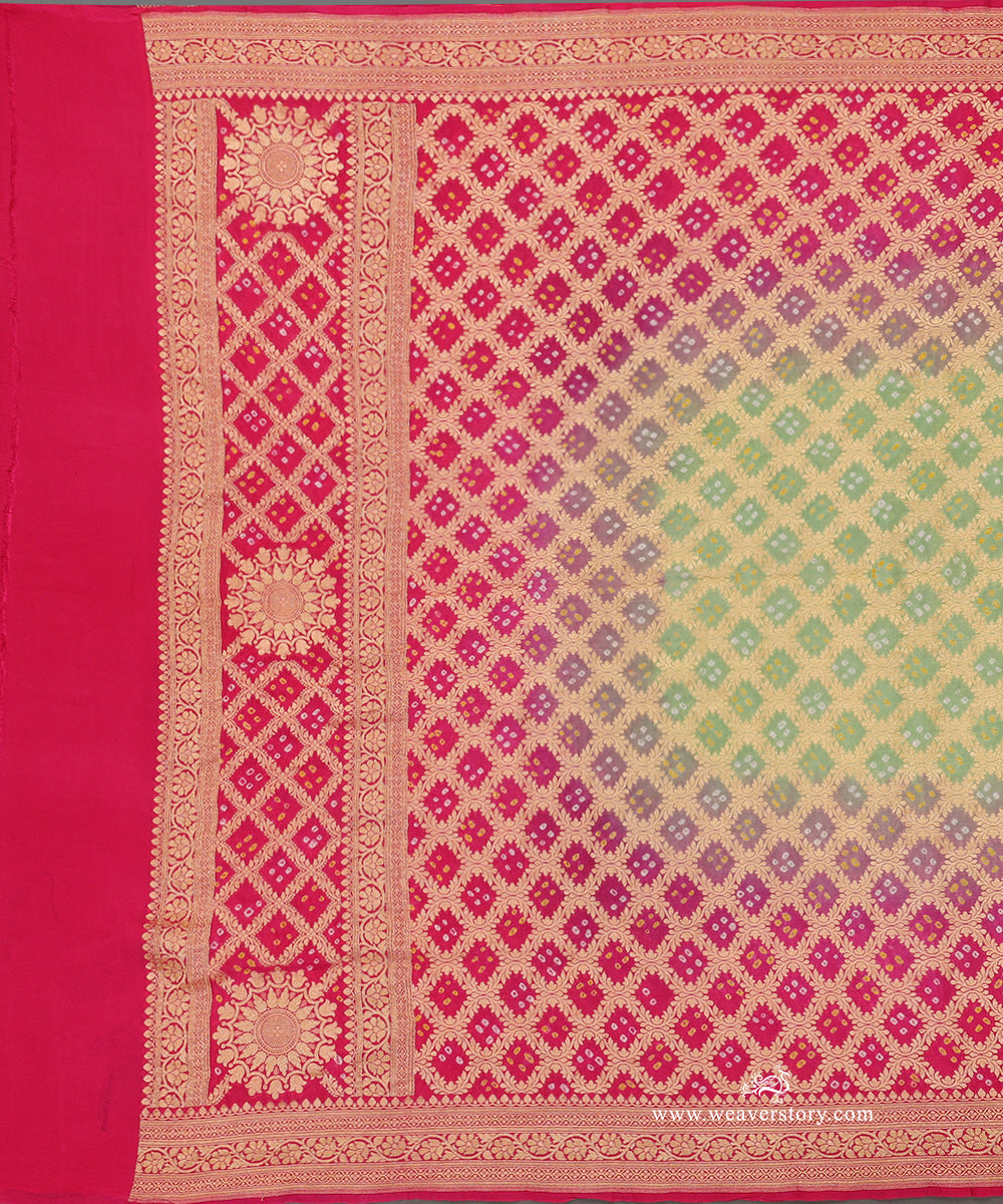 Heena_Green_And_Pink_Ombre_Dyed_Handloom_Pure_Georgette_Banarasi_Bandhej_Dupatta_WeaverStory_02