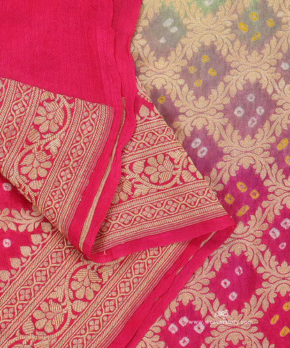 Heena_Green_And_Pink_Ombre_Dyed_Handloom_Pure_Georgette_Banarasi_Bandhej_Dupatta_WeaverStory_04