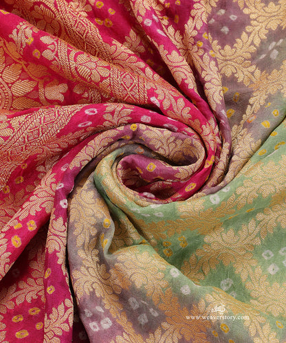 Heena_Green_And_Pink_Ombre_Dyed_Handloom_Pure_Georgette_Banarasi_Bandhej_Dupatta_WeaverStory_05