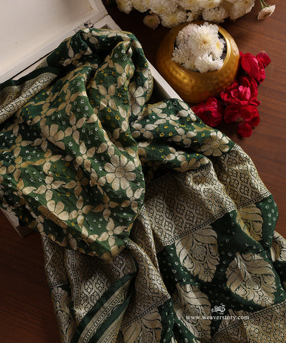 Olive_Green_And_Green_Ombre_Dyed_Handloom_Pure_Georgette_Banarasi_Bandhej_Dupatta_WeaverStory_01