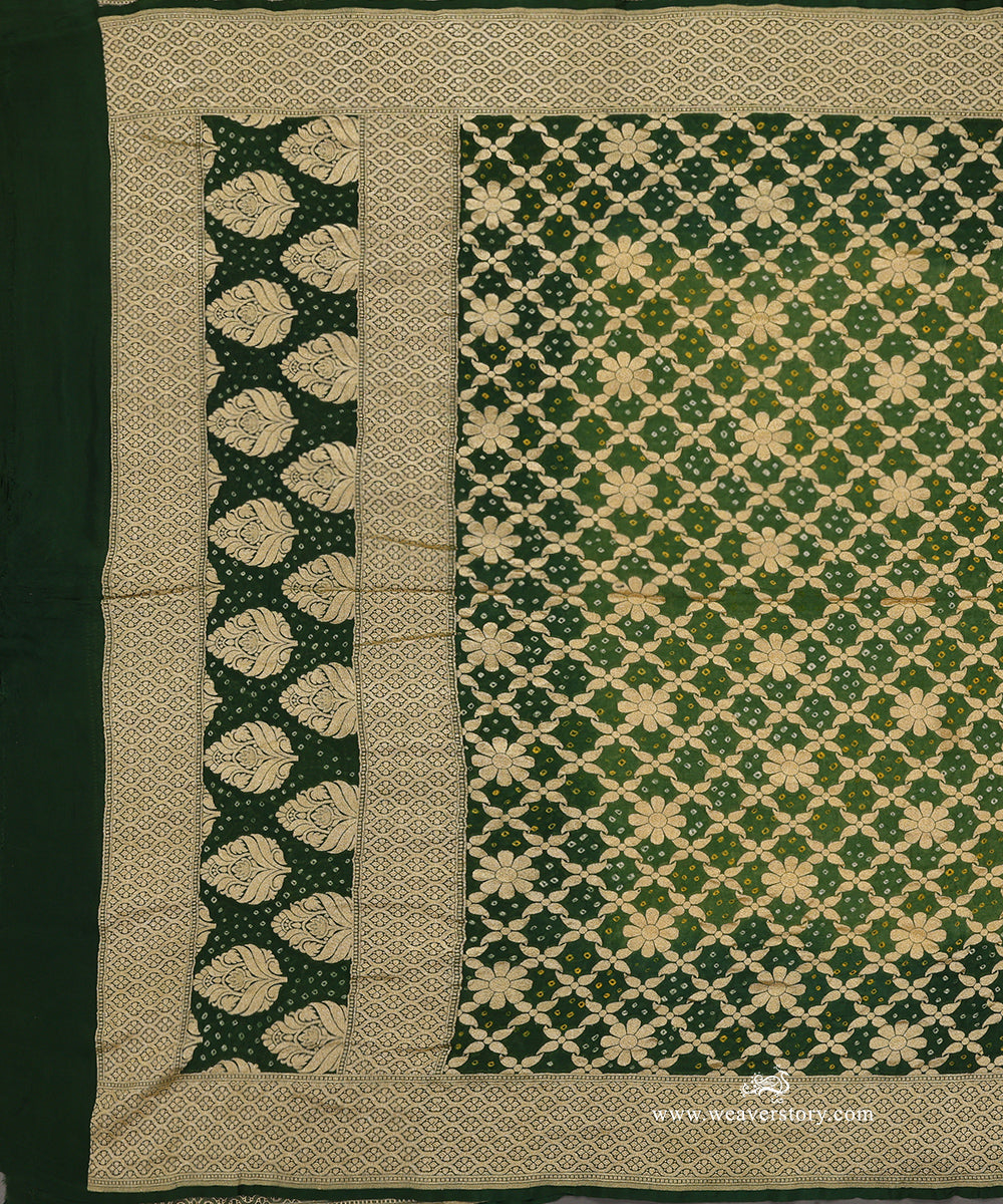 Olive_Green_And_Green_Ombre_Dyed_Handloom_Pure_Georgette_Banarasi_Bandhej_Dupatta_WeaverStory_02