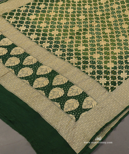 Olive_Green_And_Green_Ombre_Dyed_Handloom_Pure_Georgette_Banarasi_Bandhej_Dupatta_WeaverStory_03