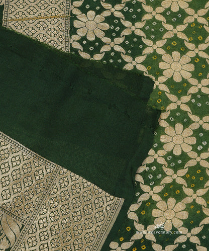 Olive_Green_And_Green_Ombre_Dyed_Handloom_Pure_Georgette_Banarasi_Bandhej_Dupatta_WeaverStory_04