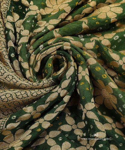 Olive_Green_And_Green_Ombre_Dyed_Handloom_Pure_Georgette_Banarasi_Bandhej_Dupatta_WeaverStory_05