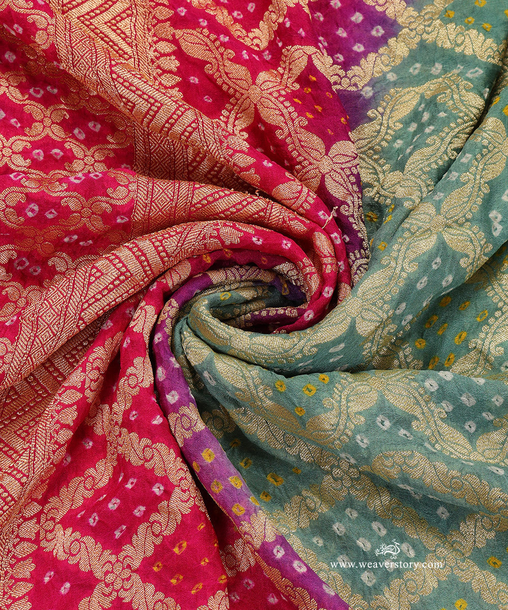 Aqua_Blue_And_Pink_Ombre_Dyed_Handloom_Pure_Georgette_Banarasi_Bandhej_Dupatta_WeaverStory_05