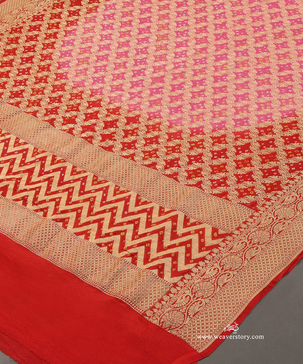 Red_And_Pink_Ombre_Dyed_Handloom_Pure_Georgette_Banarasi_Bandhej_Dupatta_WeaverStory_03