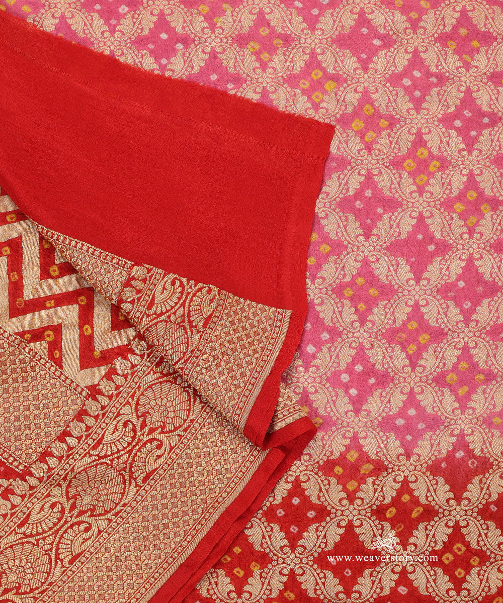 Red_And_Pink_Ombre_Dyed_Handloom_Pure_Georgette_Banarasi_Bandhej_Dupatta_WeaverStory_04