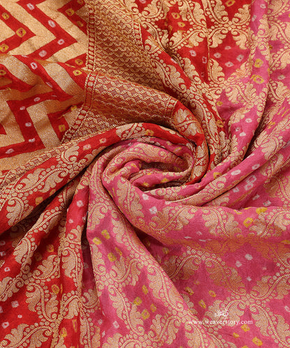 Red_And_Pink_Ombre_Dyed_Handloom_Pure_Georgette_Banarasi_Bandhej_Dupatta_WeaverStory_05