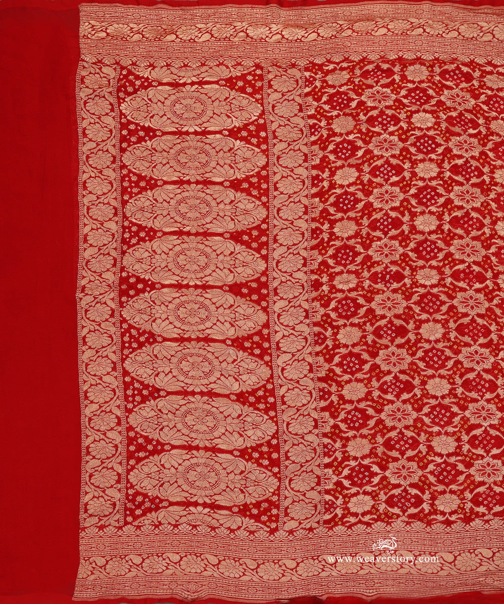 Red_Orange_Handloom_Pure_Georgette_Banarasi_Bandhej_Dupatta_WeaverStory_02