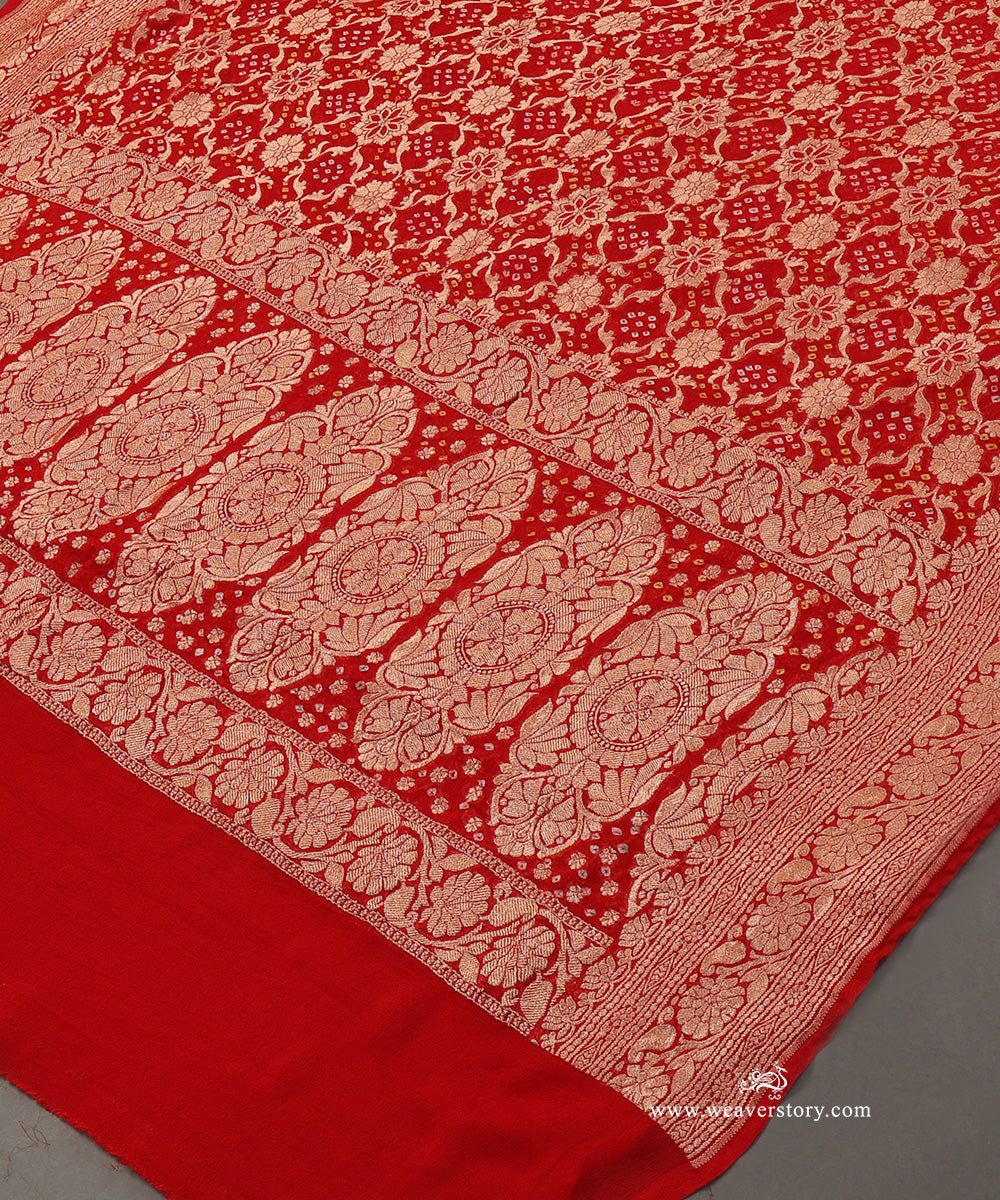 Red_Orange_Handloom_Pure_Georgette_Banarasi_Bandhej_Dupatta_WeaverStory_03