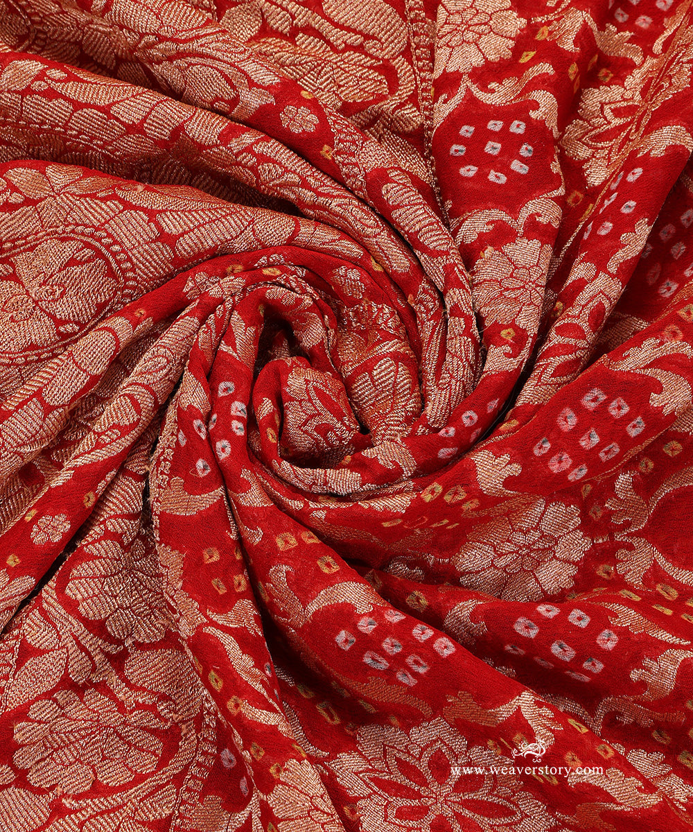 Red_Orange_Handloom_Pure_Georgette_Banarasi_Bandhej_Dupatta_WeaverStory_05