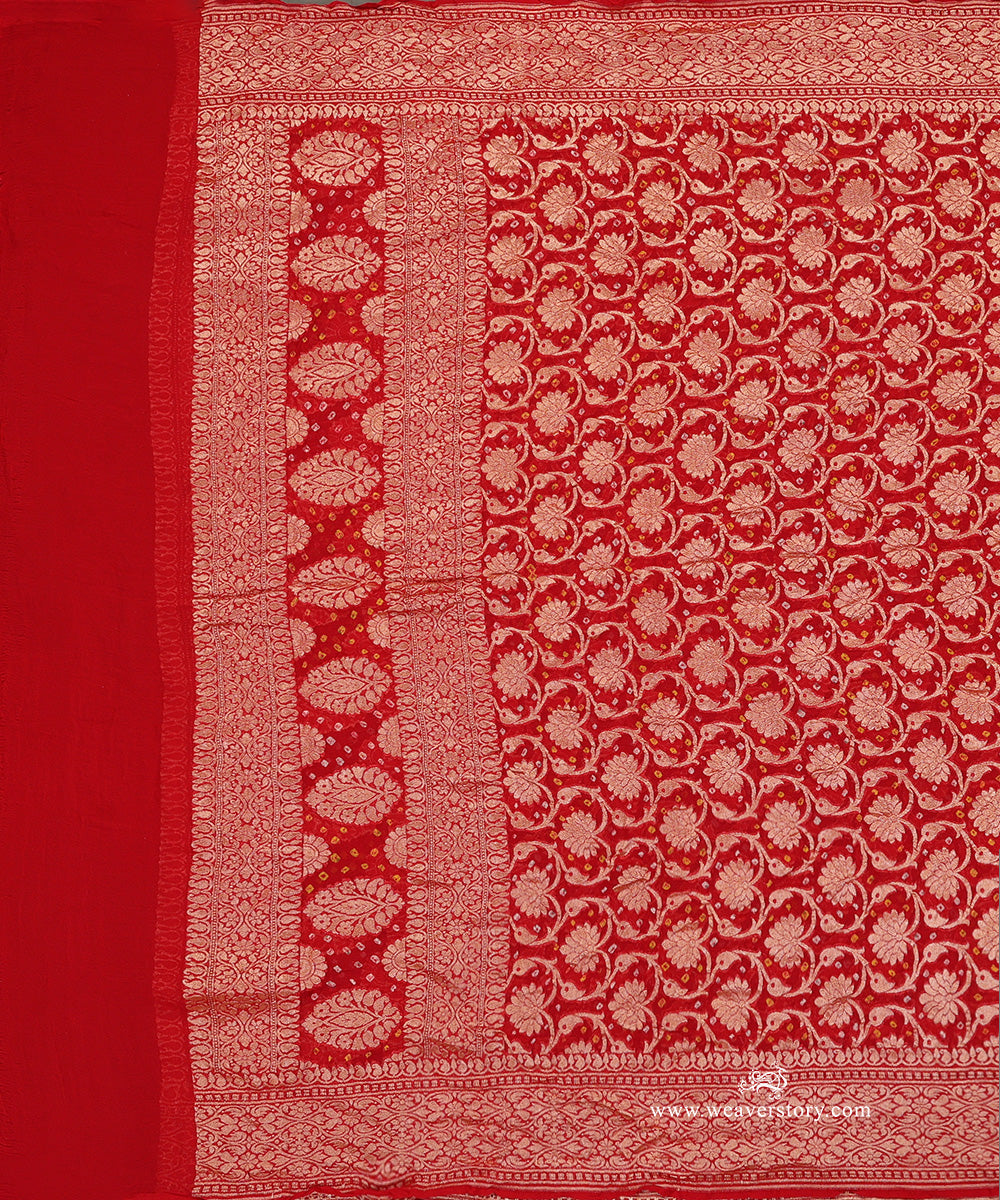 Red_Handloom_Pure_Georgette_Banarasi_Bandhej_Dupatta_With_Flower_Jall_WeaverStory_02