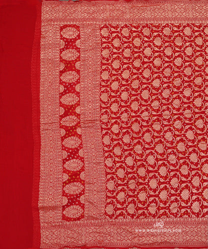 Red_Handloom_Pure_Georgette_Banarasi_Bandhej_Dupatta_With_Flower_Jall_WeaverStory_02