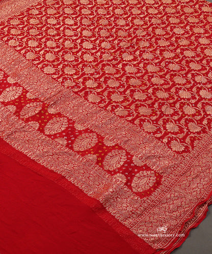 Red_Handloom_Pure_Georgette_Banarasi_Bandhej_Dupatta_With_Flower_Jall_WeaverStory_03