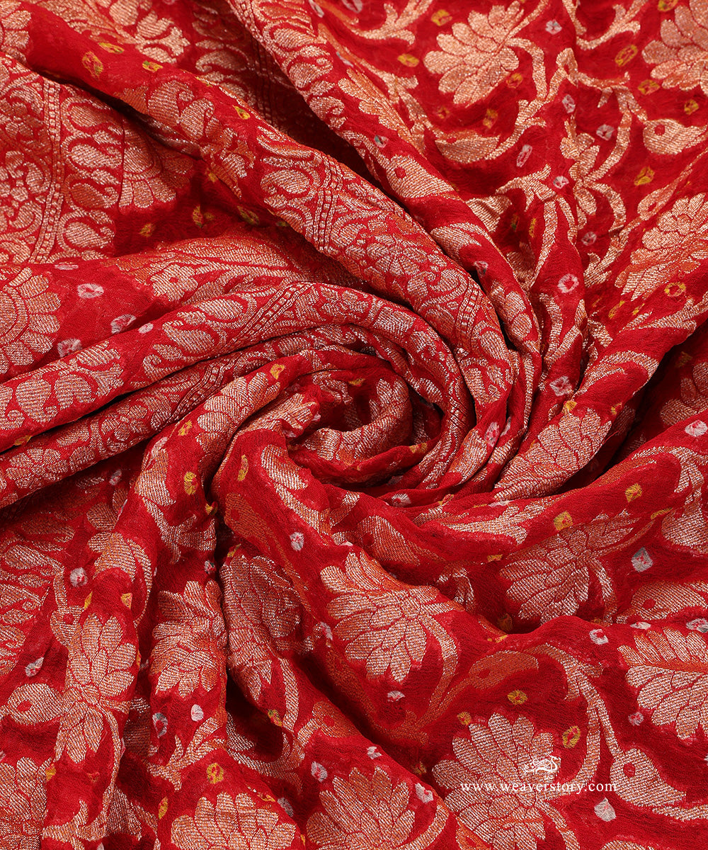 Red_Handloom_Pure_Georgette_Banarasi_Bandhej_Dupatta_With_Flower_Jall_WeaverStory_05