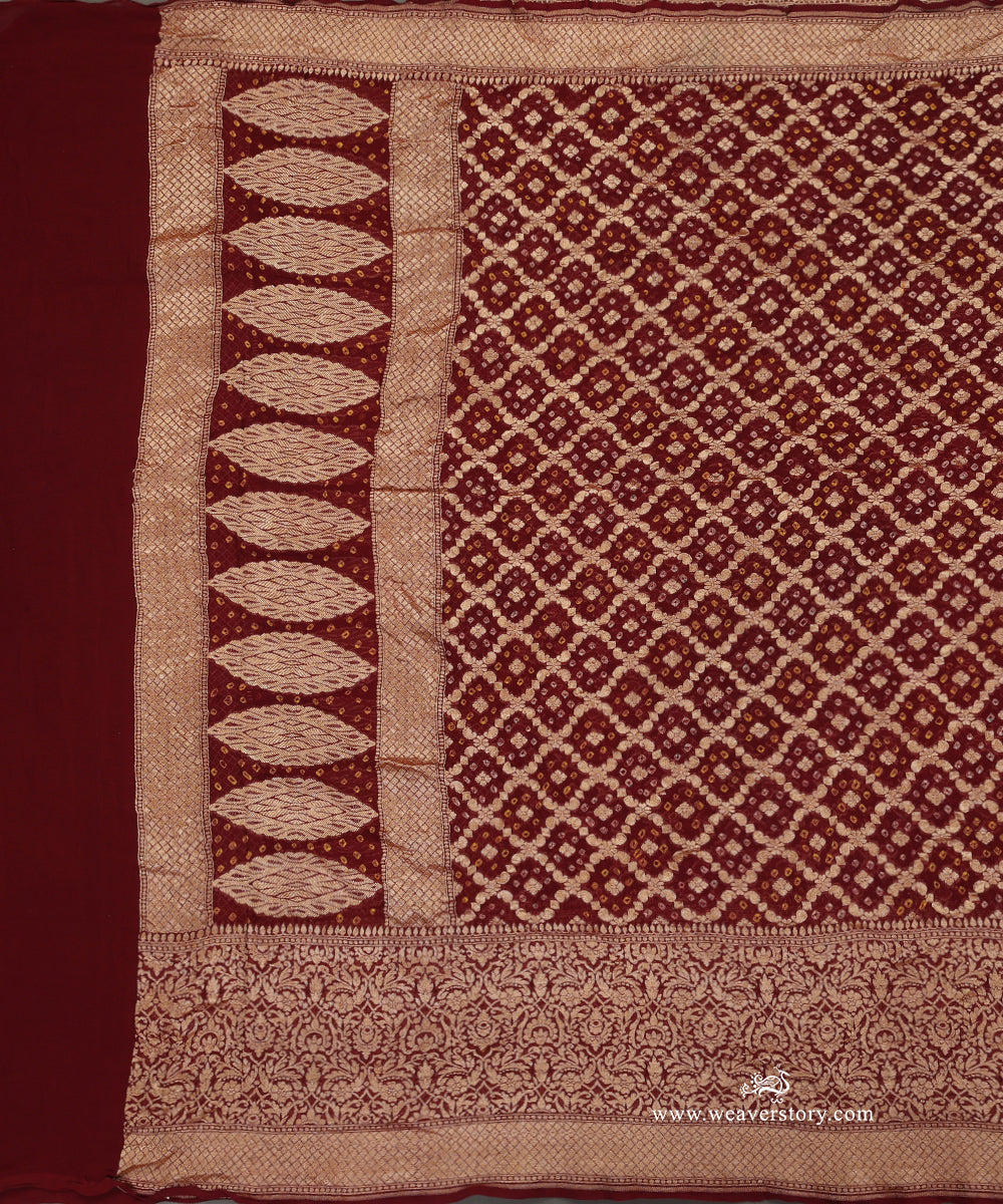 Wine_Handloom_Pure_Georgette_Banarasi_Bandhej_Dupatta_WeaverStory_02