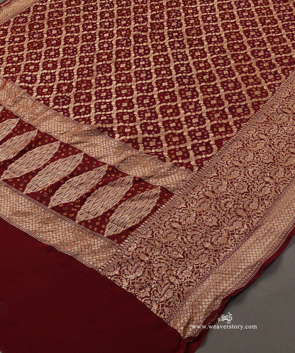 Wine_Handloom_Pure_Georgette_Banarasi_Bandhej_Dupatta_WeaverStory_03