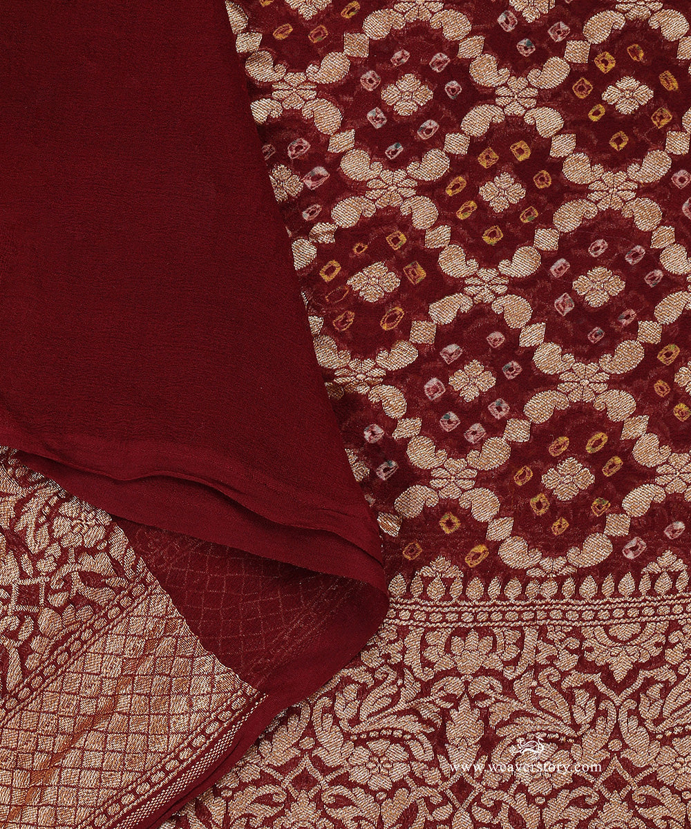 Wine_Handloom_Pure_Georgette_Banarasi_Bandhej_Dupatta_WeaverStory_04
