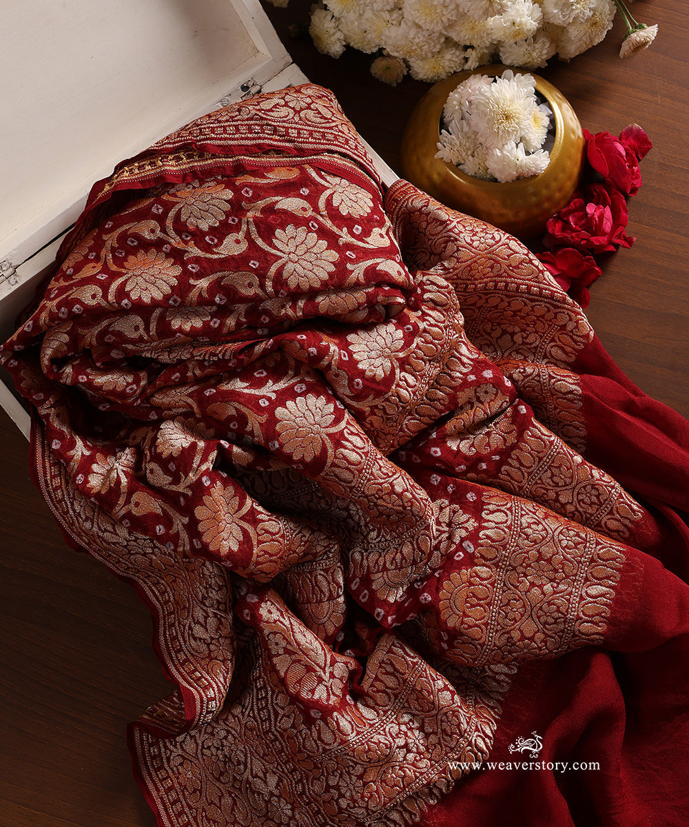 Maroon_Handloom_Pure_Georgette_Banarasi_Bandhej_Dupatta_WeaverStory_01