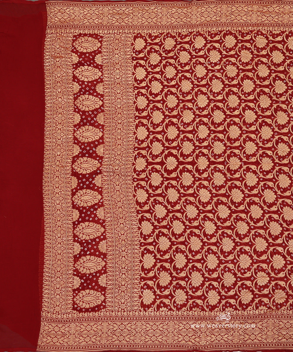Maroon_Handloom_Pure_Georgette_Banarasi_Bandhej_Dupatta_WeaverStory_02