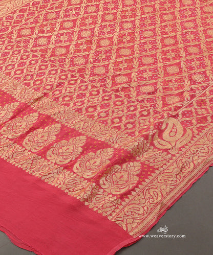 Peach_Pink_Handloom_Pure_Georgette_Banarasi_Bandhej_Dupatta_WeaverStory_03