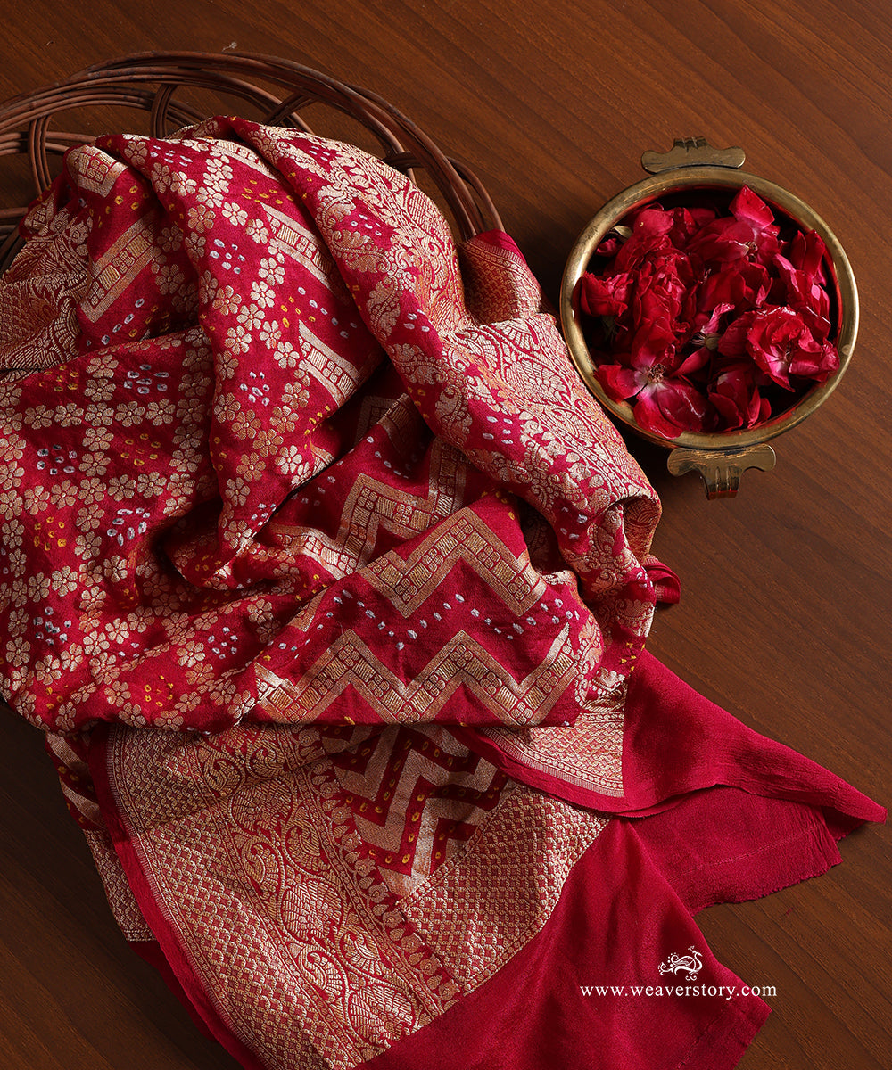 Fuchsia_Pink_Handloom_Pure_Georgette_Banarasi_Bandhej_Dupatta_WeaverStory_01