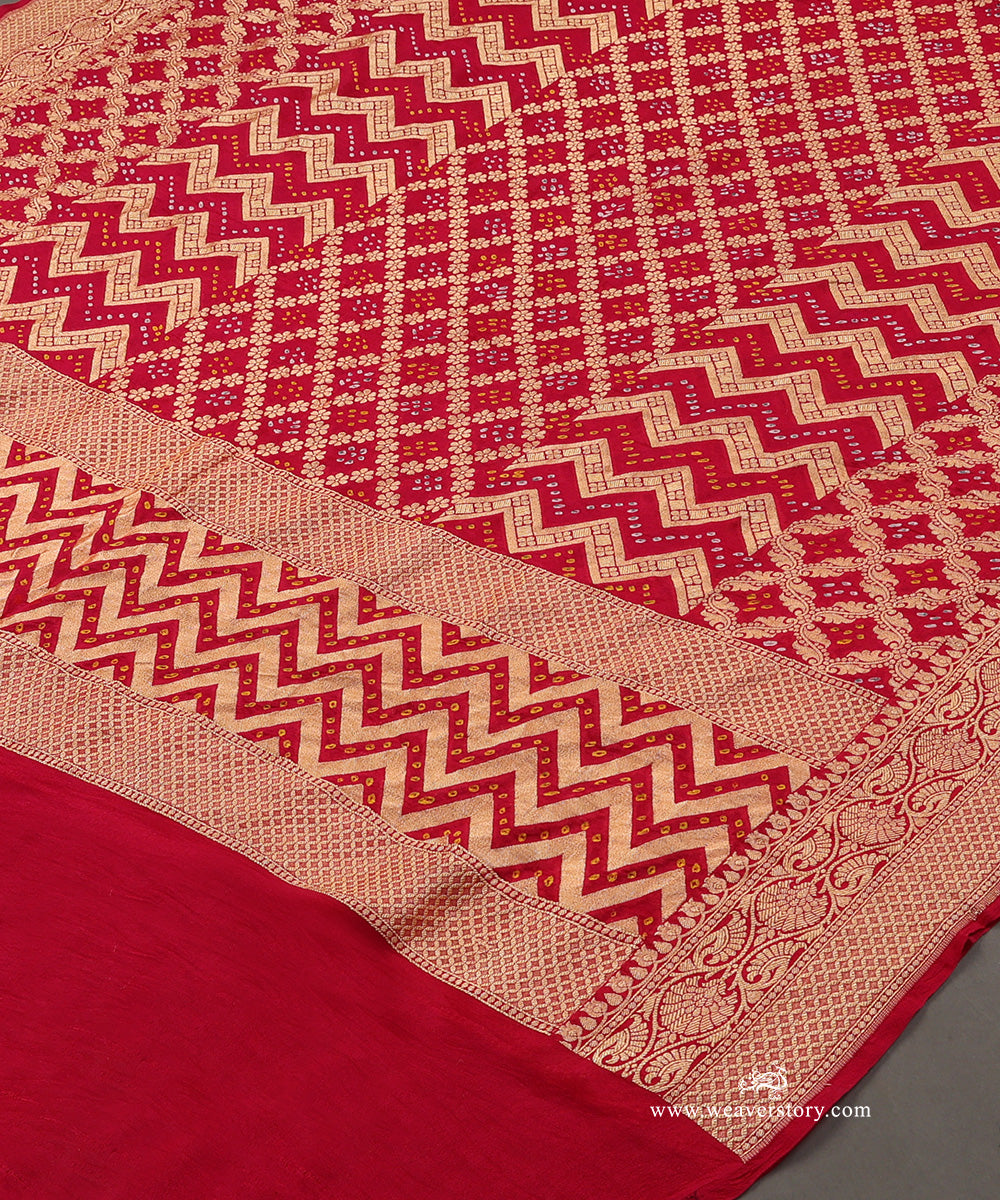 Fuchsia_Pink_Handloom_Pure_Georgette_Banarasi_Bandhej_Dupatta_WeaverStory_03