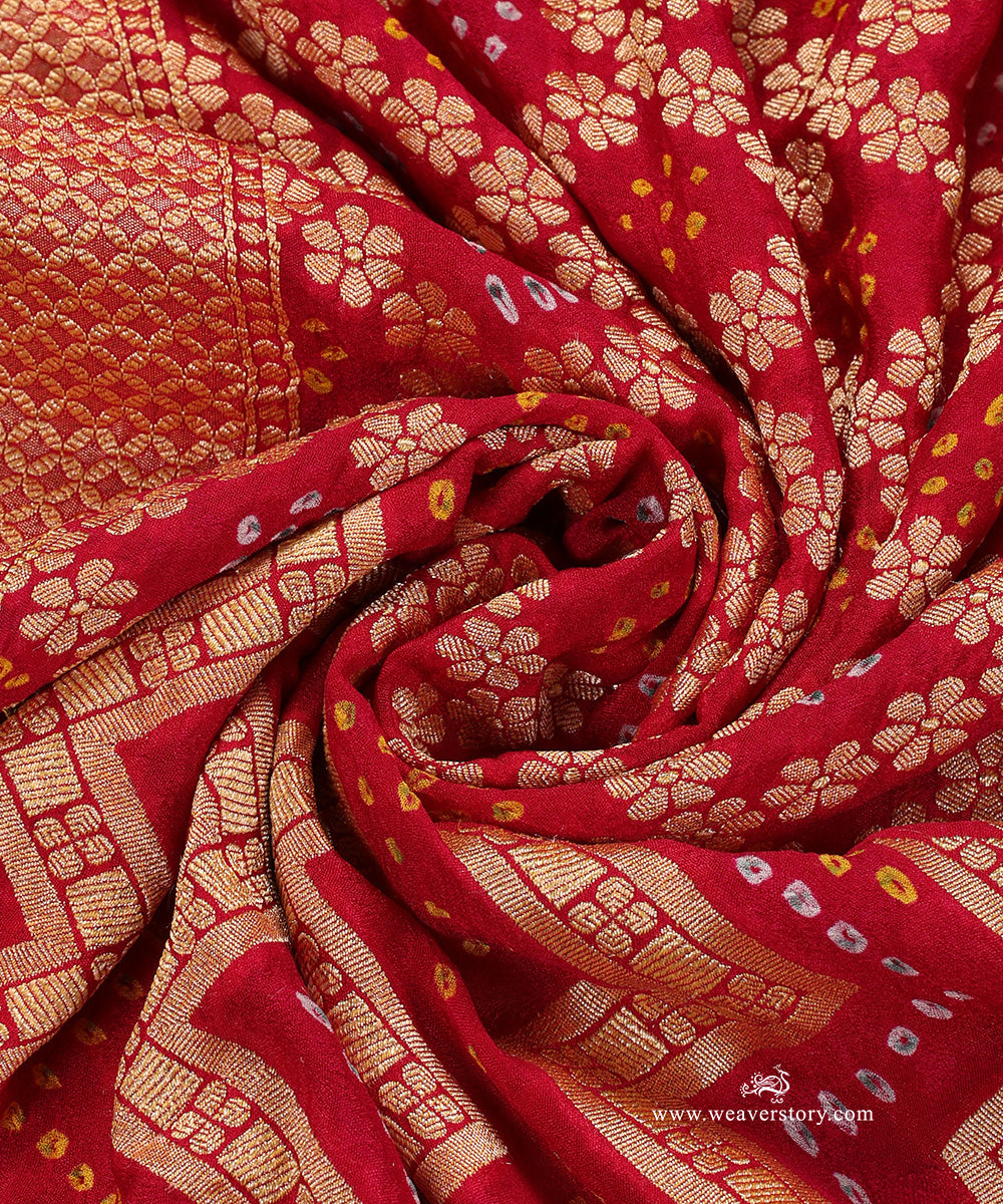 Fuchsia_Pink_Handloom_Pure_Georgette_Banarasi_Bandhej_Dupatta_WeaverStory_05