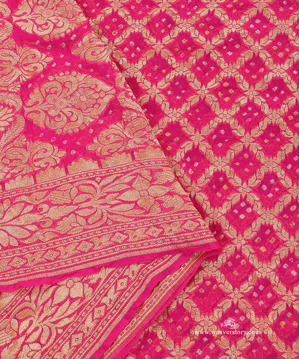 Pink_Handloom_Pure_Georgette_Banarasi_Bandhej_Dupatta_WeaverStory_04