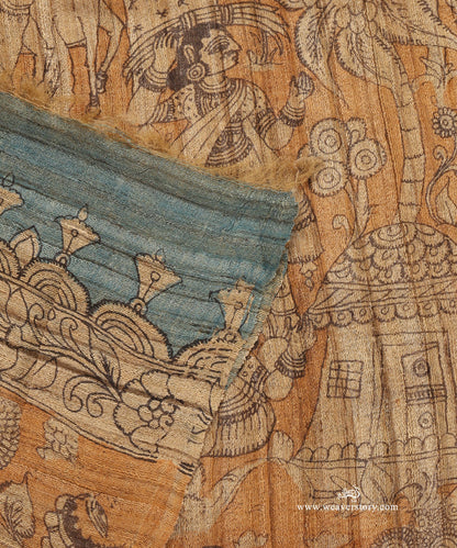 Brown_Handloom_Pure_Tusser_Silk_Hand_Painted_Kalamkari_Dupatta_With_Mythological_Figures_WeaverStory_04